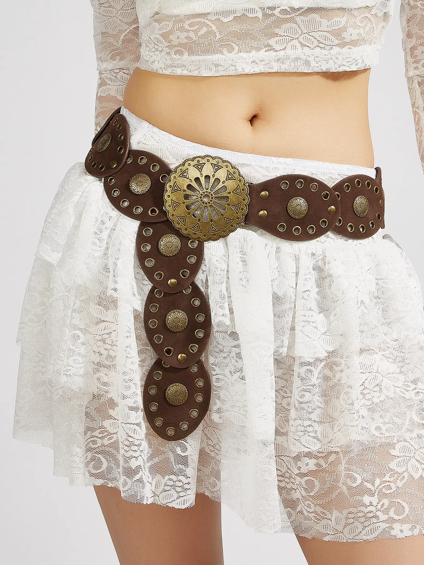 Women's Vintage Suede Belt, Western Y2K Studded Chunky Belt, Boho Ethnic Style, Perfect for Parties, Festivals, Back to School