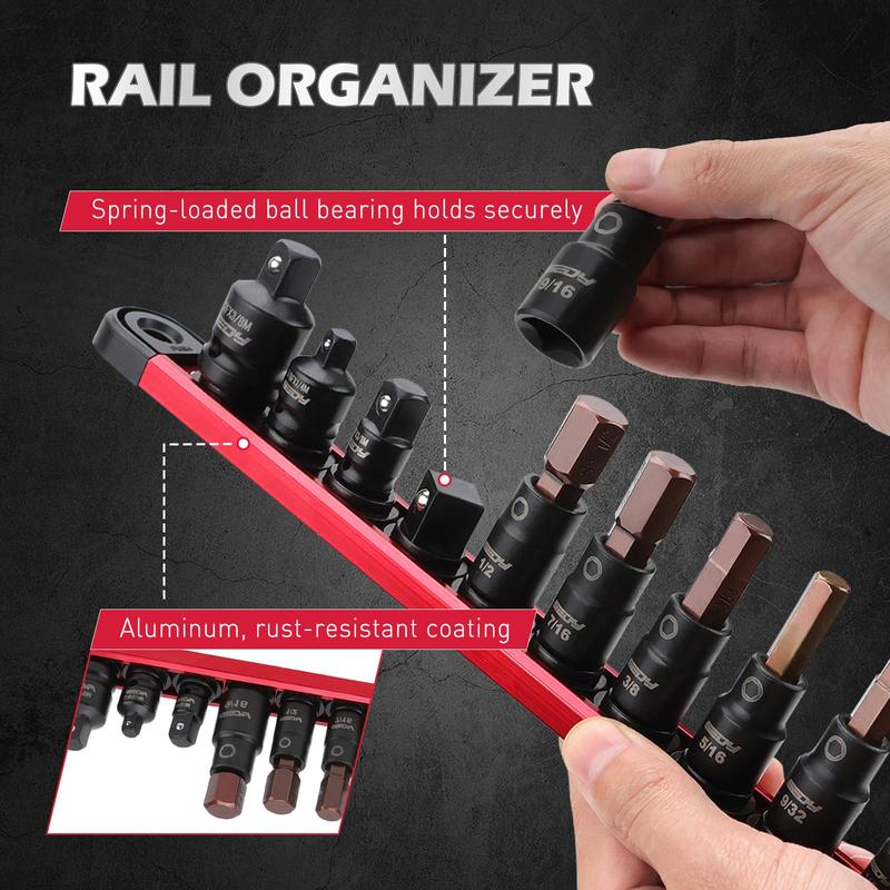 Allen-wrench Hex Bit Socket Set: 16-piece Set With Magnetic Rail Organizer 1/4 3/8 1/2-inch Drive 5/64-9/16 Key Adapter For Professional Garages WorkshopQuesear Allen-wrench Hex Bit Socket Set: 16-piece Set With Magnetic Rail Organizer 1/4 3/8 1/2-inch Drive 5/64-9/16 Key Adapter For Professional Garages WorkshopQuesear