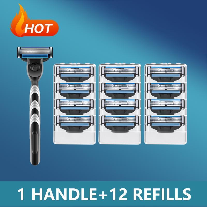 Manual Razor Holder & Blade Refills Set, 1 Set Handheld Razor Holder with Blade Replacement Heads, Men's Care Shaving Tool for Daily Use, Trending Products, Christmas Gift