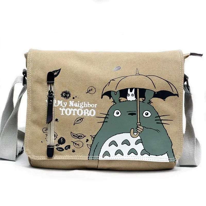 My Neighbor Totoro Anime Print Washed Canvas Messenger Bag Casual Single Shoulder Crossbody Bag Student Daily Shoulder Satchel