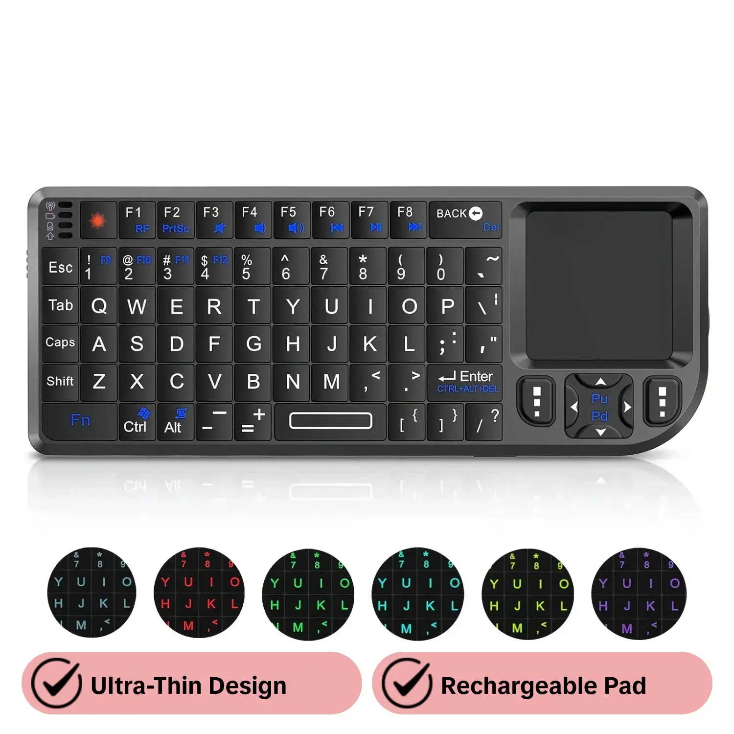 Mini with Touchpad, Rechargeable Backlight, Lighted Keyboard, 2.4g Wireless Design, Portable Rechargeable Keyboard, Wireless Backlit Keyboard, Wireless Computer Keyboard, Ideal for PC/tablet/TV/smartphone, Perfect for Travel & Office