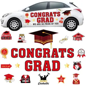 JarThenaAMCS 28Pcs Graduation Car Magnets 6 Inch 2026 Congrats Grad Cap Refrigerator Stickers Automotive Cruise Garage Door Magnetic Decals for Mailbox Metal Cabinet Decor (Red, Gold)