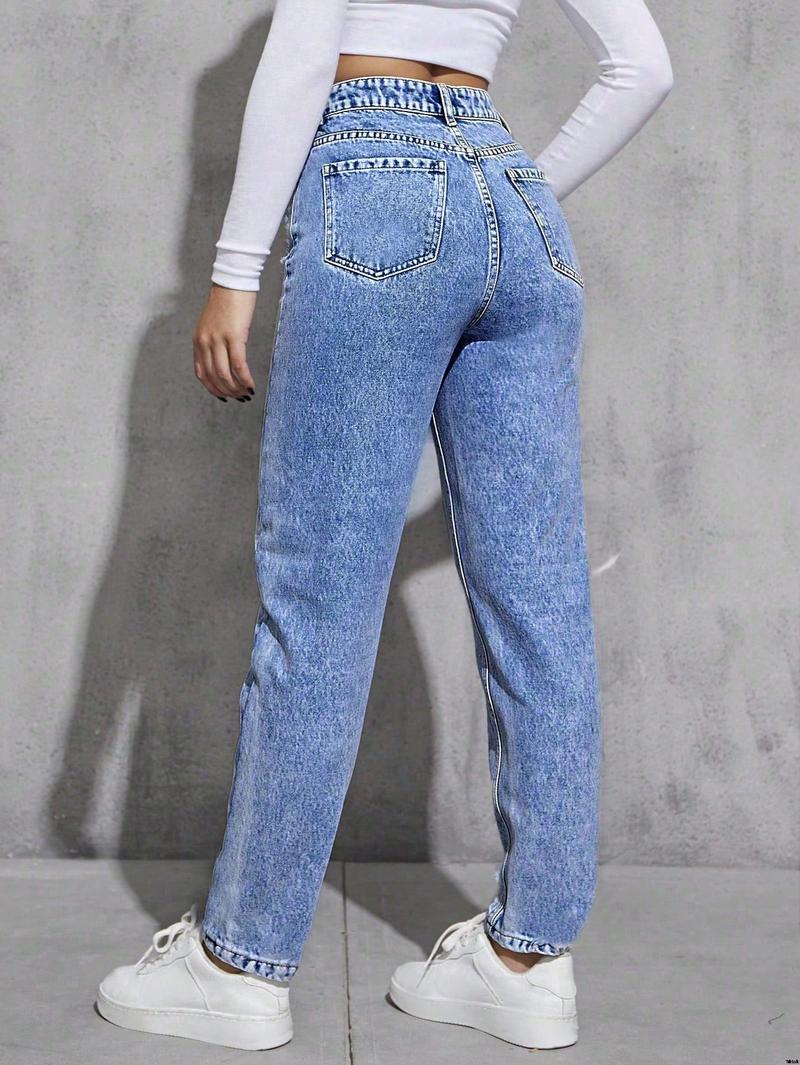 Jeans version mom high waist solid color high waist SHEIN