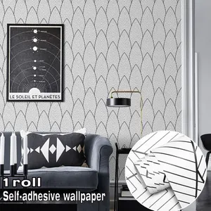 1 roll of black geometric self-adhesive wallpaper, easy to apply, cut and clean. Made from heavyweight material. Suitable for wall decoration and furniture makeovers in living rooms, kitchens, dining rooms, bedrooms, bathrooms and more.