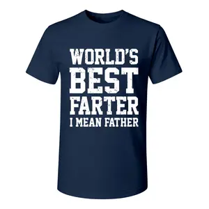 Men's 100% Cotton World Best Farter I Mean Father Graphic Print T-Shirt, Soft Breathable Short Sleeve Casual Tee for Summer Streetwear, Unisex,Daily Wear,Suitable For All Seasons