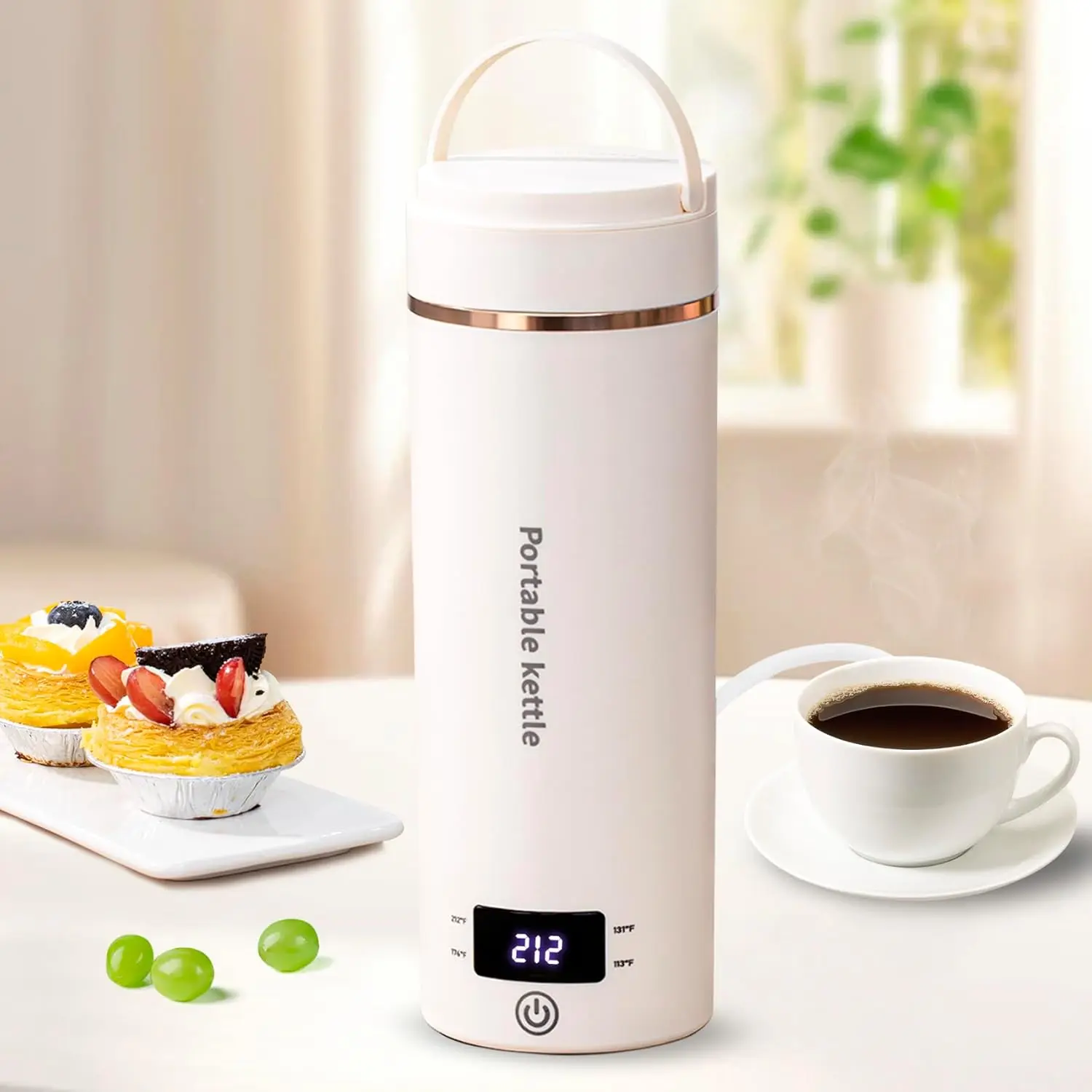 Portable Mini Electric Kettle, Small Hot Water Boiler with 4 Temperature Settings, 304 Stainless Steel, Fast Boiling with Auto Shut-Off & Boil Dry Protection, 400ml Beige