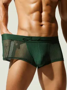 Men's Sexy New High-End Mid-Waist Underwear, Striped Micro-Elastic Mesh Material, Breathable Comfort Flat Briefs, Moisture-Wicking Fashion Trunks for All Seasons