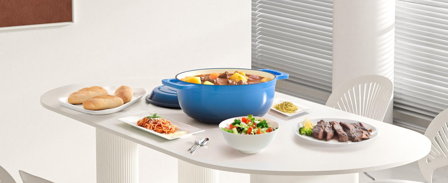 ROVSUN Enameled Cast Iron Round Dutch Oven, 5/6/7.5QT Pot with Lid &Dual Handles with Silicone Gloves,Oven Safe up to 500°F, Heavy-Duty Pre-Seasoned Cookware for Bread Baking, Braising, Stews, Roasting,Nonstick Durable Cooking,TikTokShopBlackFriday