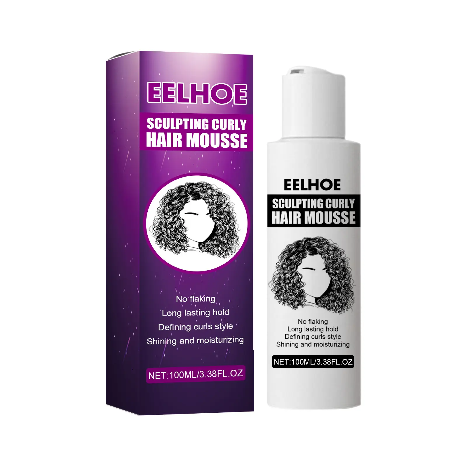 Sculpting Curly Hair Mousse, No-Flaking Long-Lasting Formula, Defines Curls & Adds Shine, For Daily Hair Styling & Moisturizing, 100ml Bottle, For All Curl Types