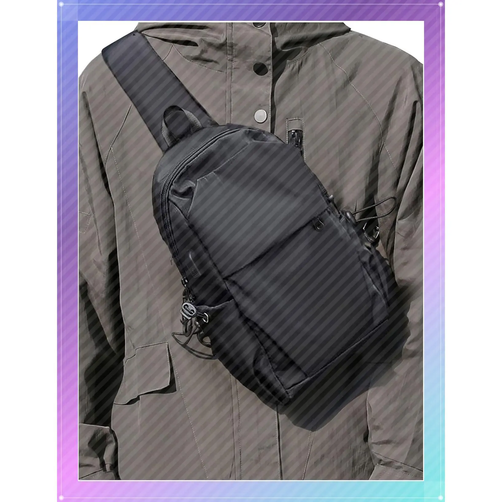 Small Black Sling Crossbody Backpack Shoulder Bag for Men Women, Lightweight One Strap Backpack with USB Charger Port, Nylon for Hiking Walking Biking Travel CyclingGift