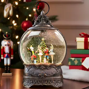 12.1" Christmas Snow Globe Lantern with Nutcracker Ballet Decor, Musical Snow Globe, Indoor Home Christmas Decor, Battery or USB Powered, Holiday Gift Christmas Water Lantern