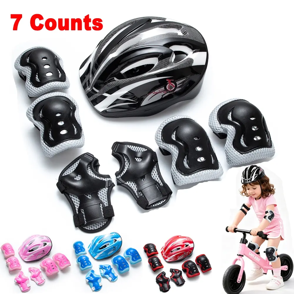 7Pcs/Set Roller Skating Kids Boy Girl Safety Helmet Knee Elbow Pad Sets Cycling Skate Bicycle Scooter Protection Safety Guard Safety Gear