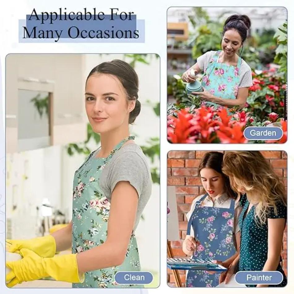 3-Pack Vintage Floral Canvas Kitchen Aprons with Roomy Pockets, Adjustable Neck & Waist Strap Cooking Aprons for Women & Men, Stylish Retro Floral Print Bib Apron for Home Cooking, Baking, Grilling, BBQ, Gardening & Daily Kitchen Use