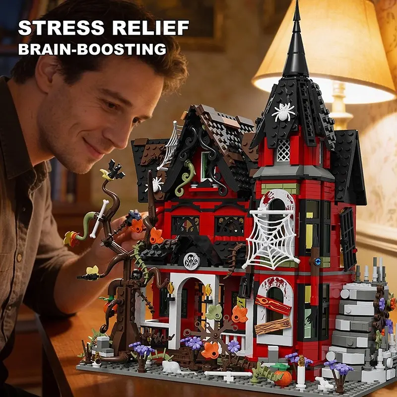 Halloween Limited Edition Ghost House Building Set, Gothic Style DIY Model Toy, Desktop Decoration, Halloween Gift Idea