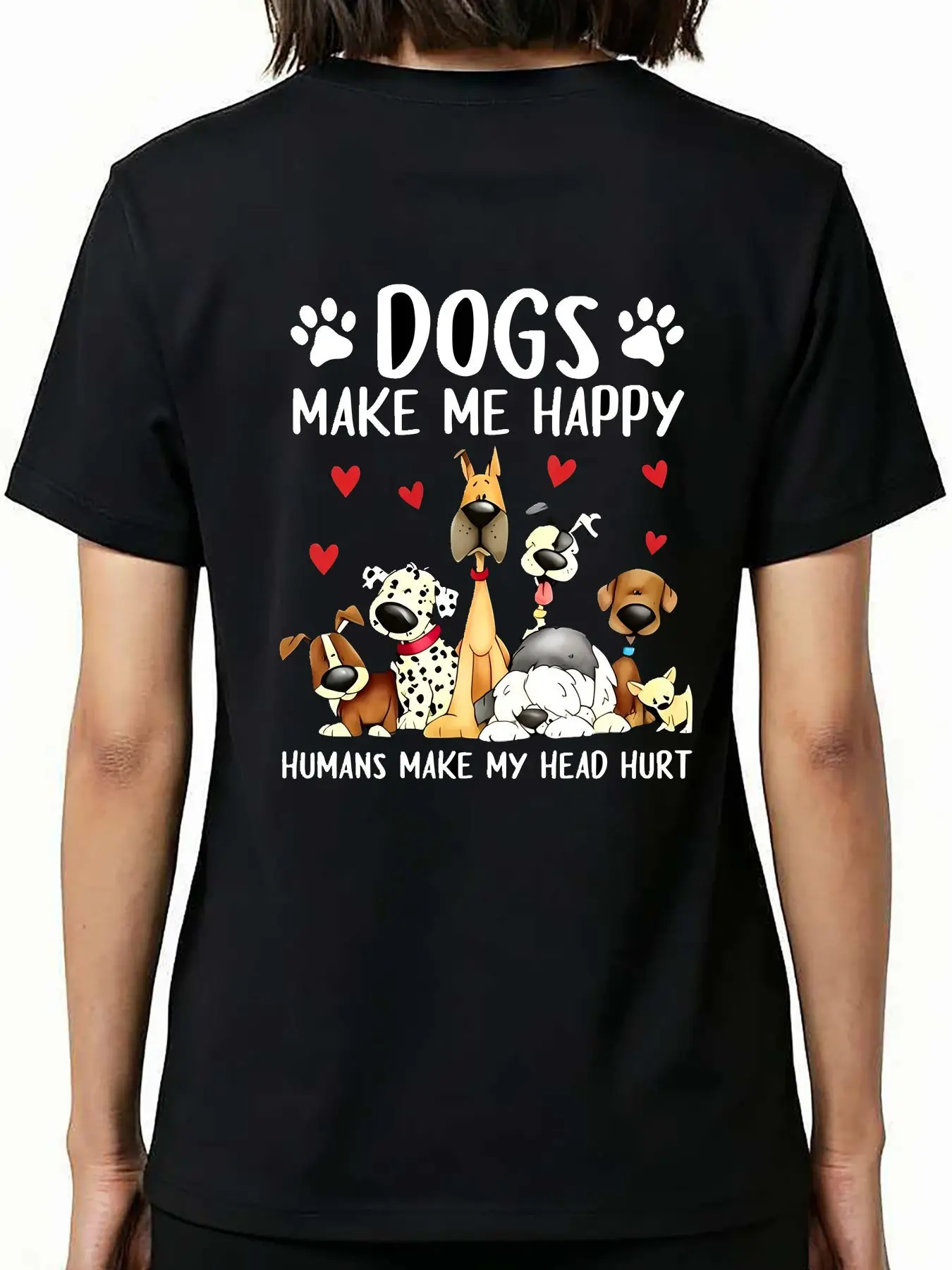 Cartoon Dog Heart Paw Graphic Print T-Shirt, Slim-Fit Crew Neck, Soft & Breathable, Fun Gift for Dog Lovers, Casual Daily Wear for Women