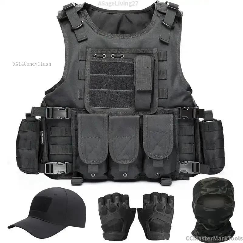Tactical Vest for Men, Airsoft Vest, Black Molle Vest and Cap Protective Equipment, Tactical Airsoft GearCCMasterMarkToolsASageLiving27DD14HUB STOREXX14CandyClash