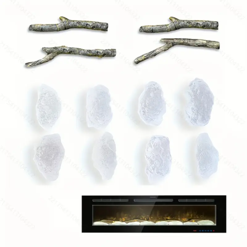 TOONLUPAL Multi-Size Faux Fireplace Logs & Crystal Stones Set, Ceramic Artificial Wood Branches Home Decor Accessories for Indoor Decorative Ornament Display
