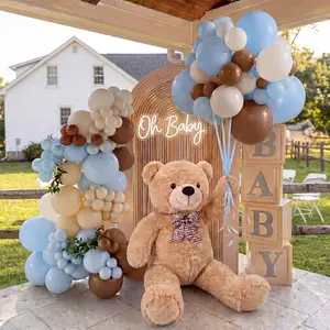 41 Pcs Boho Bear Baby Shower Party Decorations Including 31.5 Inch Large Bear Stuffed Animal, Blue and Brown Balloons Gender Reveal Bears Balloons for Baby Shower Birthday Party Decoration