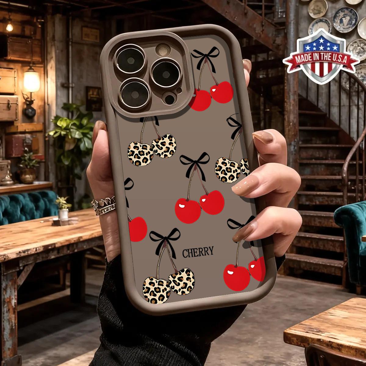 Elegant cherry pattern phone case,anti yellowing electroplating ultra-thin TPU material, suitable for iPhone 17Pro Max Air 16 15 Plus 14 13 12 11 XR XS durable tpu cover shockproof anti-fall phone case