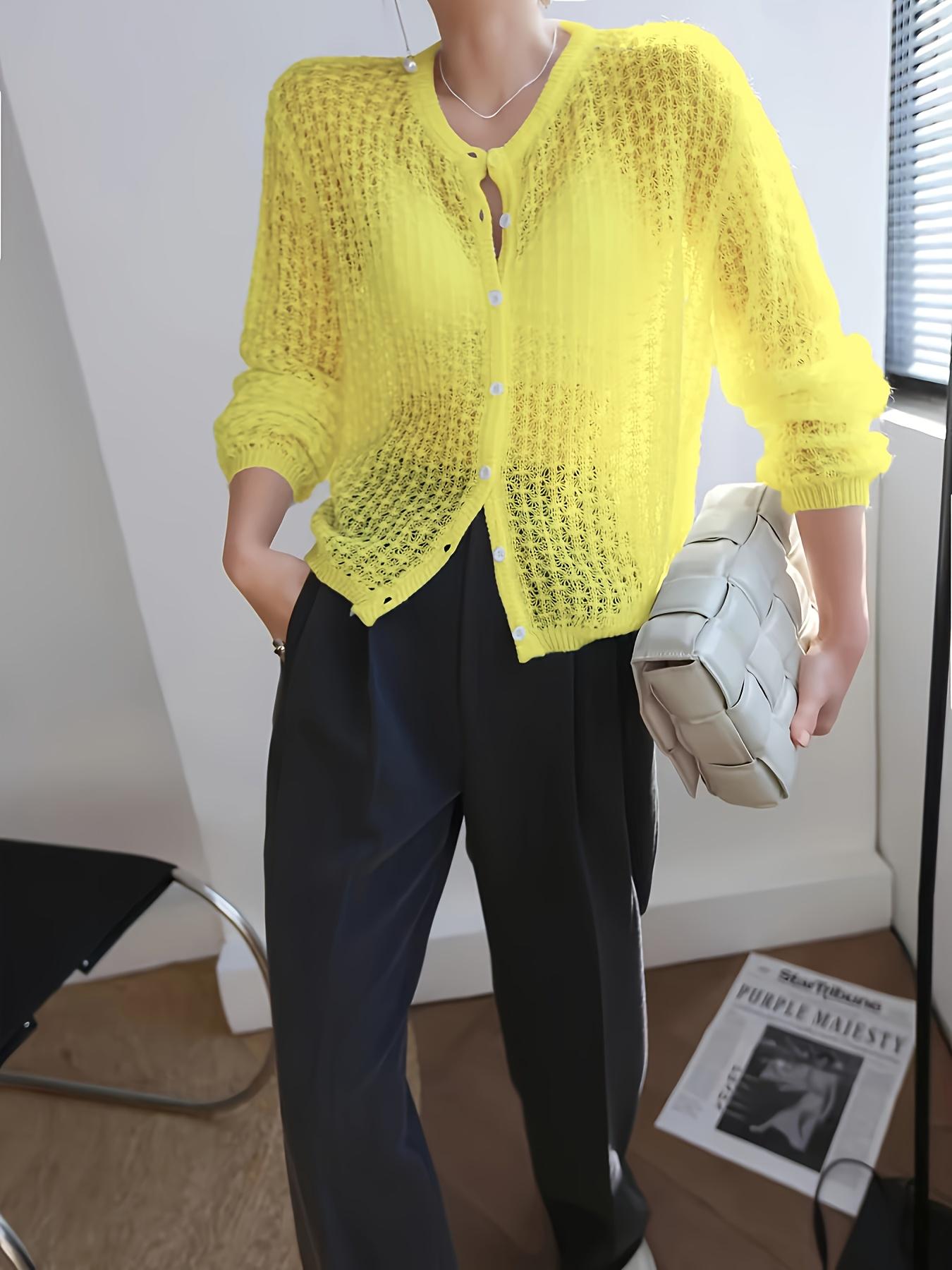 Women's Fashion Round Neck Knit Long Sleeve Cardigan Button, Lightweight Casual Style, Perfect for Spring, Summer, Autumn, Elegant Loose Fit, Knitwear