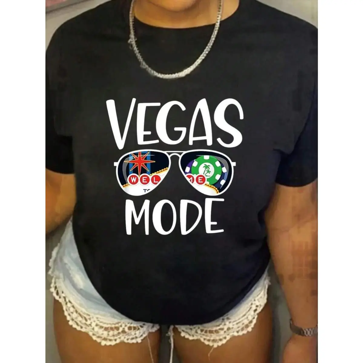 180gPlus Size, Vegas Vacay - Las Vegas Trip - Vegas Mode - Vegas Vacation T-Shirt, Short Sleeve Casual Top For Spring & Summer, Women's Clothing180