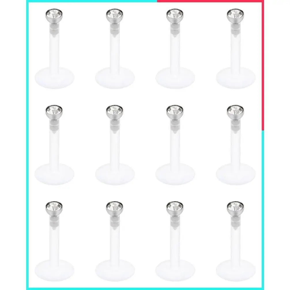 16G Lip Ring Jewelry Set, 2mm CZ Internally Threaded Labret Studs & Clear Acrylic Bioflex Retainers for Monroe, Tragus, Rook, Helix Piercings, 6-10mm Bar Length, 12-36 PCS