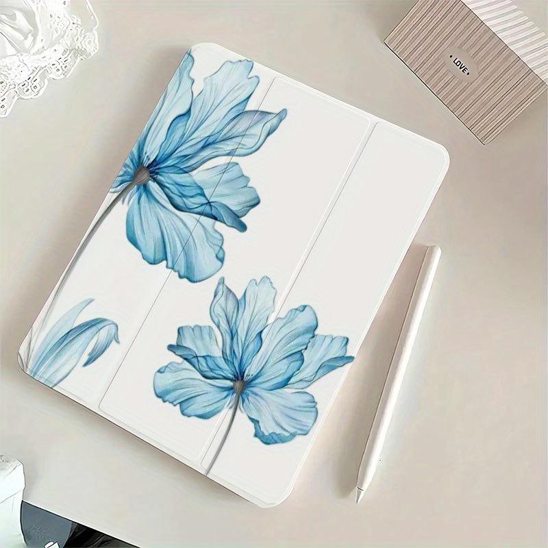 Light blue floral pattern, with adjustable stand and pen slot, foldable non-slip TPU protective case, suitable for iPad mini, iPad Air, iPad Pro/iPad 10th generation, 11th generation and other series iPad protective cases