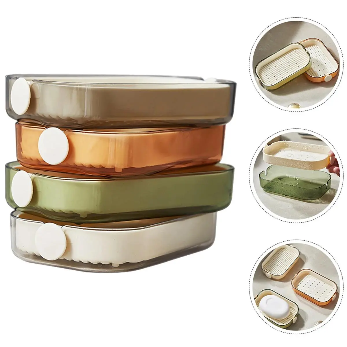 1pc Double Soap Box Can Drain Household Dormitory Soap Box High Appearance Level Transparent Plastic Does Not Accumulate Water ﻿