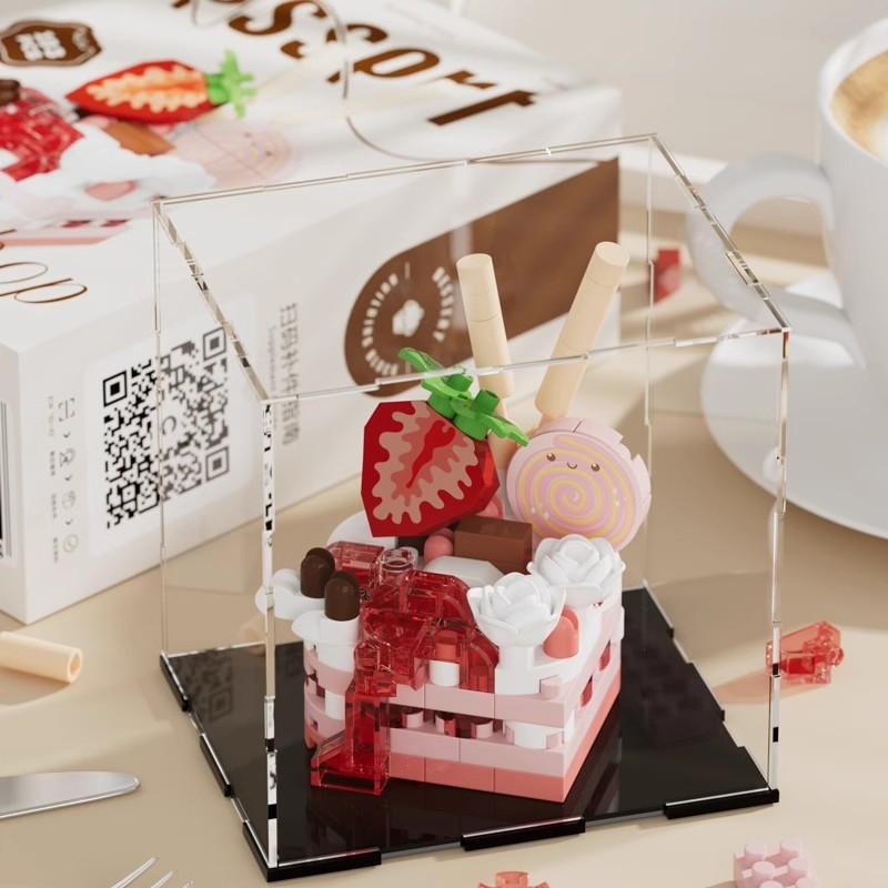 Birthday cake, strawberry cake, birthday gift decorations 184pcs + afternoon tea mini cake, tiny particle building blocks for DIY desserts, perfect small gift, beautiful DIY building block decorations