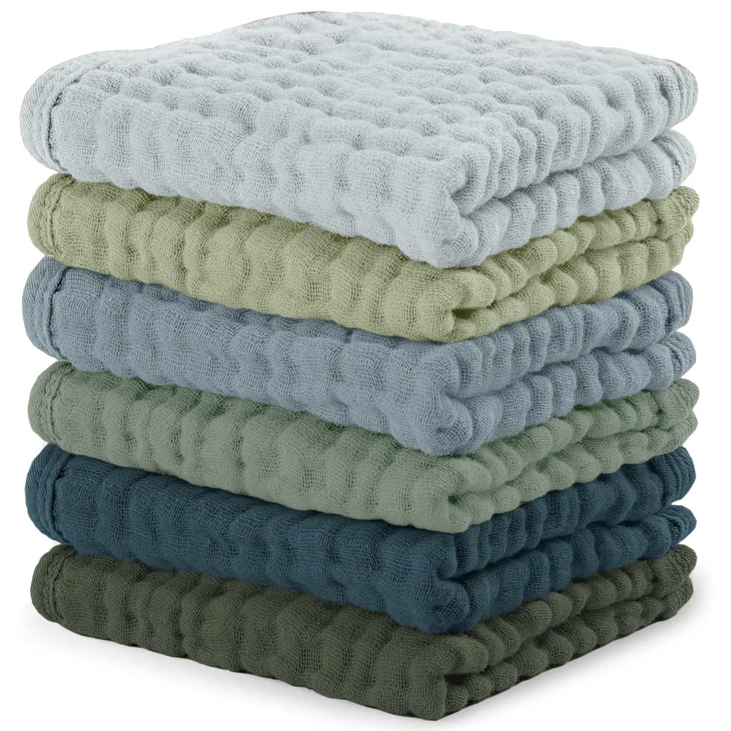 Muslin Baby Washcloths 6-Pack Soft 6-Layer Cotton Packaged Set - Gentle, Large Size 10"x10", Absorbent Safe Materials for Newborns, Multi Boy Infant Essentials, Soft Cotton