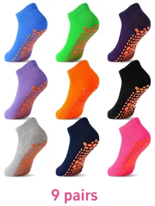 9 Pairs Anti-Slip Short Socks for Kids Ages 2-12, Durable Indoor Socks for Kindergarten, Family Home Activity Floor Socks