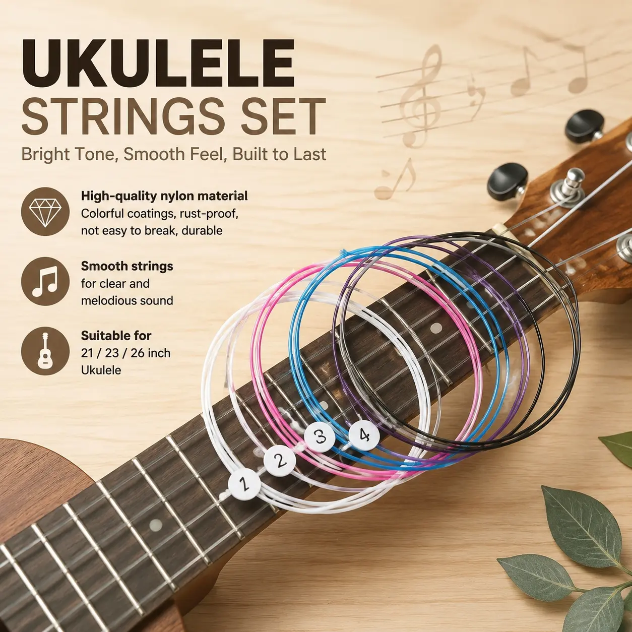 Upgrade Your Ukulele with Durable, Melodious Nylon Strings - Anti-Fungus & Rust-Proof Nano Coating for Camping Travel, Fast Tuning, Anti-Breakage, Perfect for Beginners & Pros
