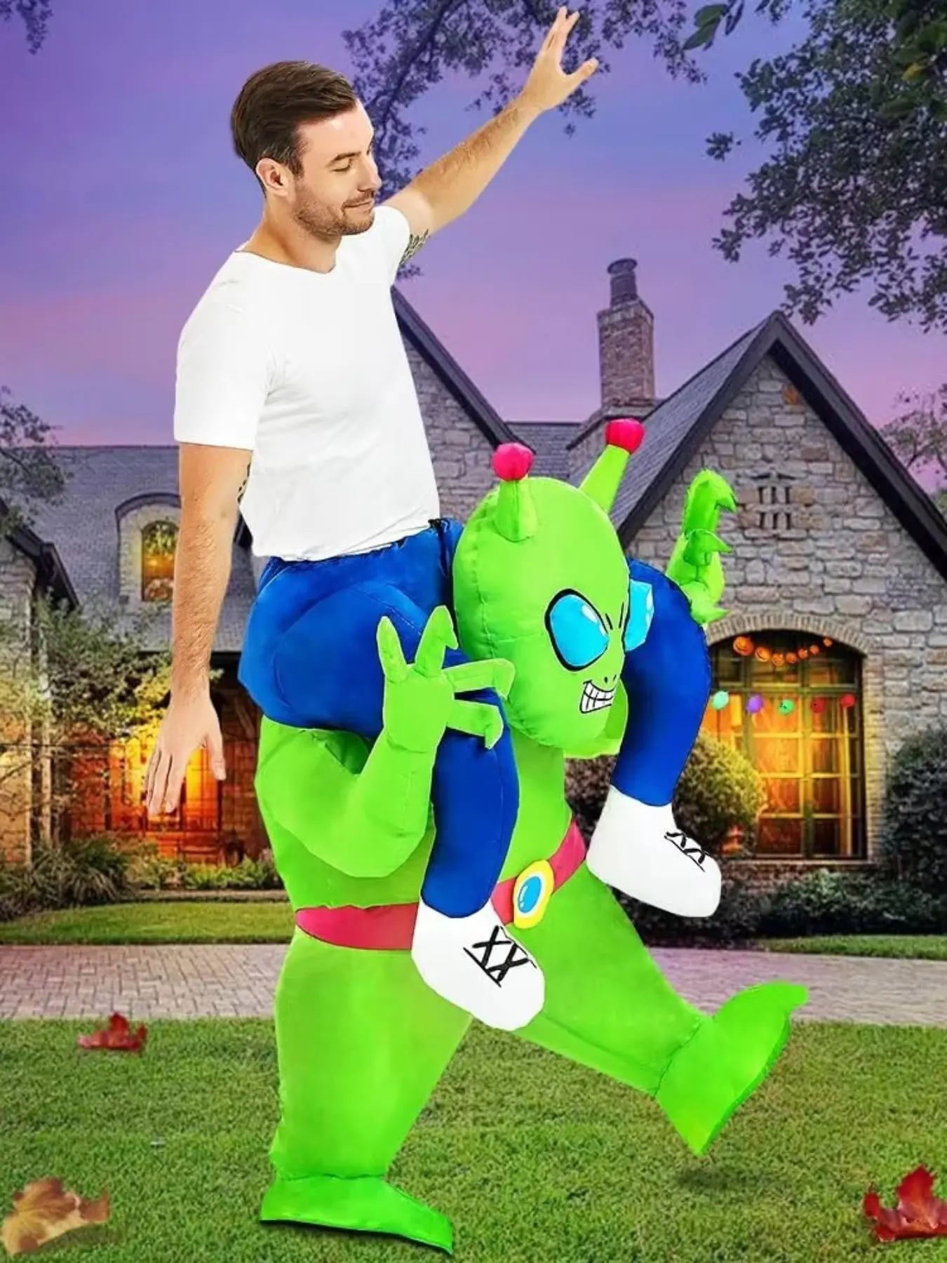 Inflatable Alien Costume Adult, Funny Ride on Blow Up Costume for Halloween Party, Cosplay Dress Up Suit for Men, Fun Halloween Accessory