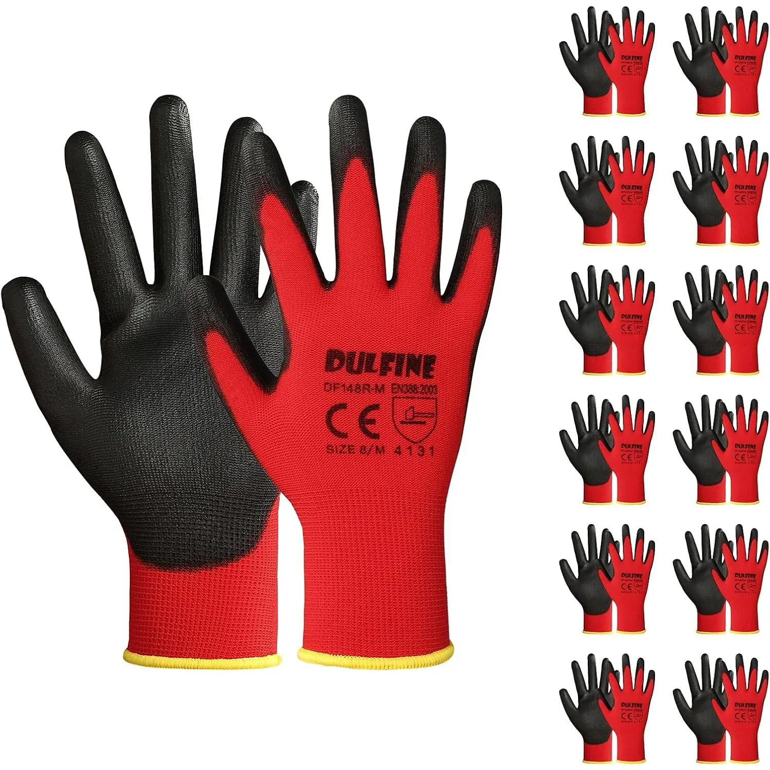 Safety Work Gloves for Men & Women - PU Coated Seamless Knit, Palm & Finger Grip, for Light Duty Work, Landscaping, Construction