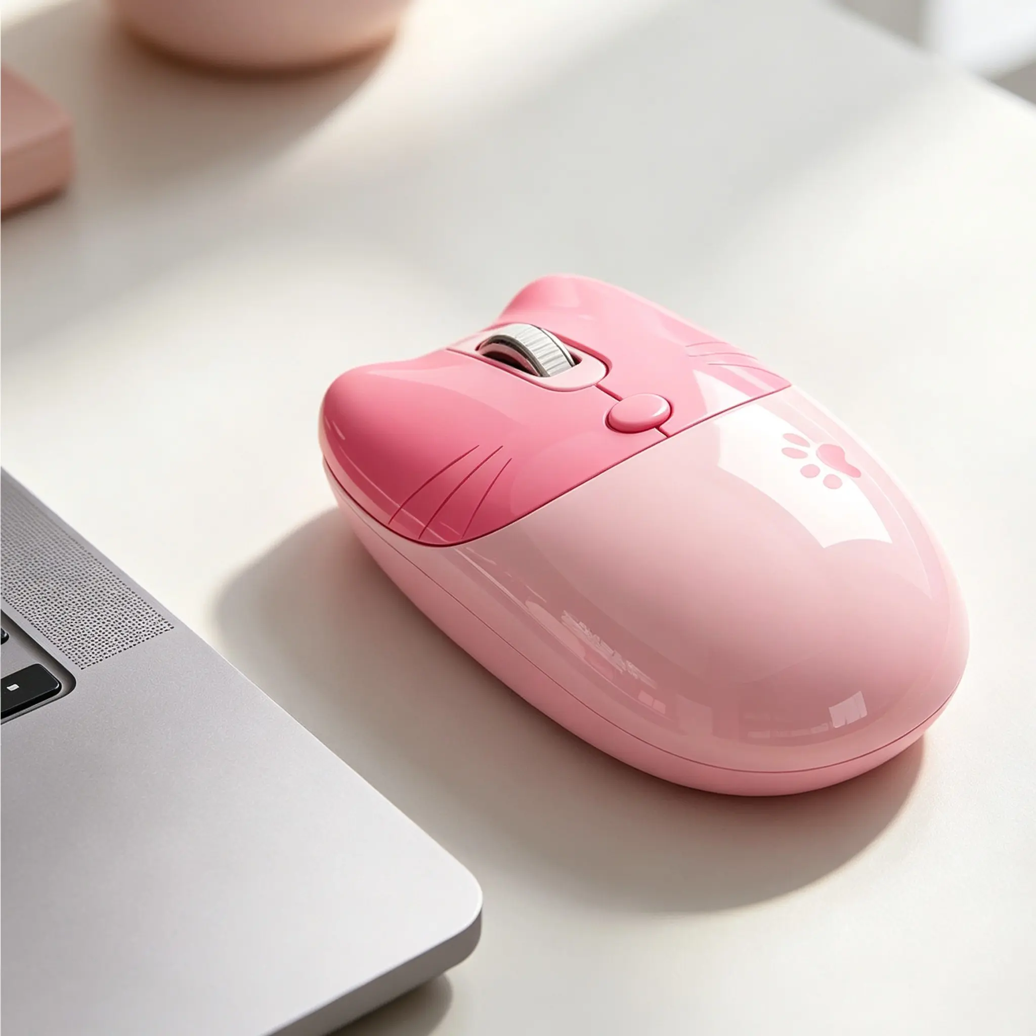MOFii M3DM Pink Gradient Cat Dual-Mode Wireless Mouse, Cute Paw Design Ergonomic Office Mouse with 3 Adjustable DPI, Compatible with Laptops, Desktops & Tablets