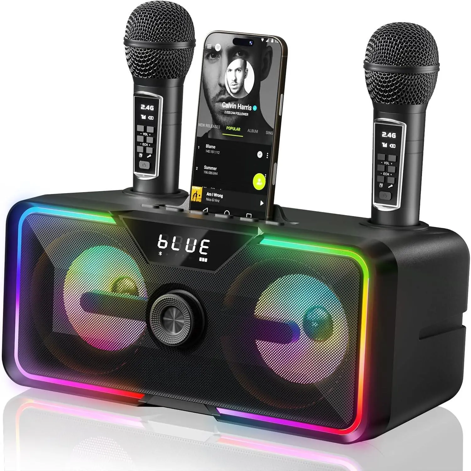 215  Karaoke Machine for Adult  with Storage and  Station,  Karaoke System, 12H Playtime, Rechargeable Wirless Microphone, Support USB/AUX Indoor Outdoor