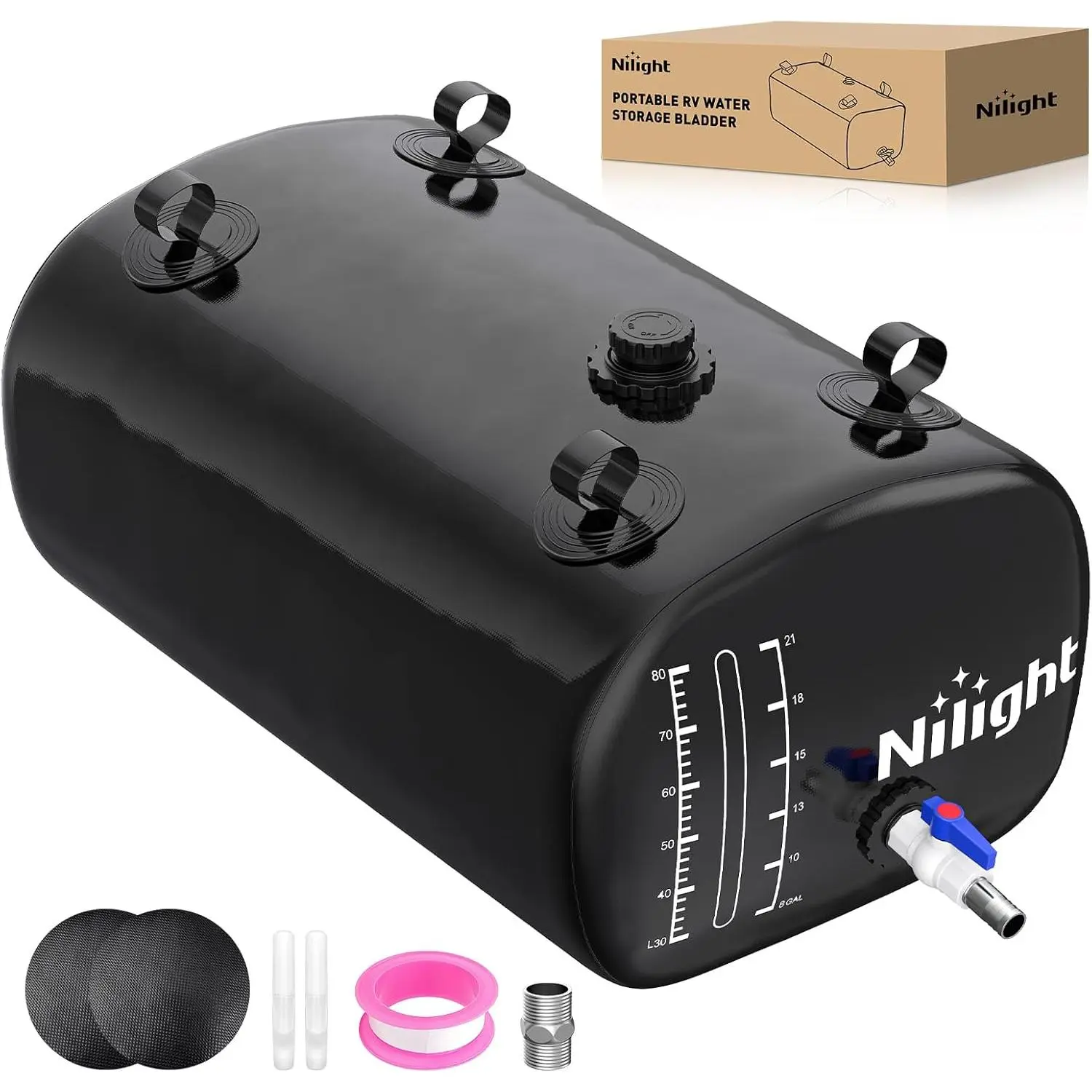 Nilight 30Gal/113L Water Storage Bladder RV Potable Water Bladder Tank 1000D PVC Foldable Collapsible Water Storage Containers for RV Truck Bed Camping Garden Irrigation Emergency Water Use Black