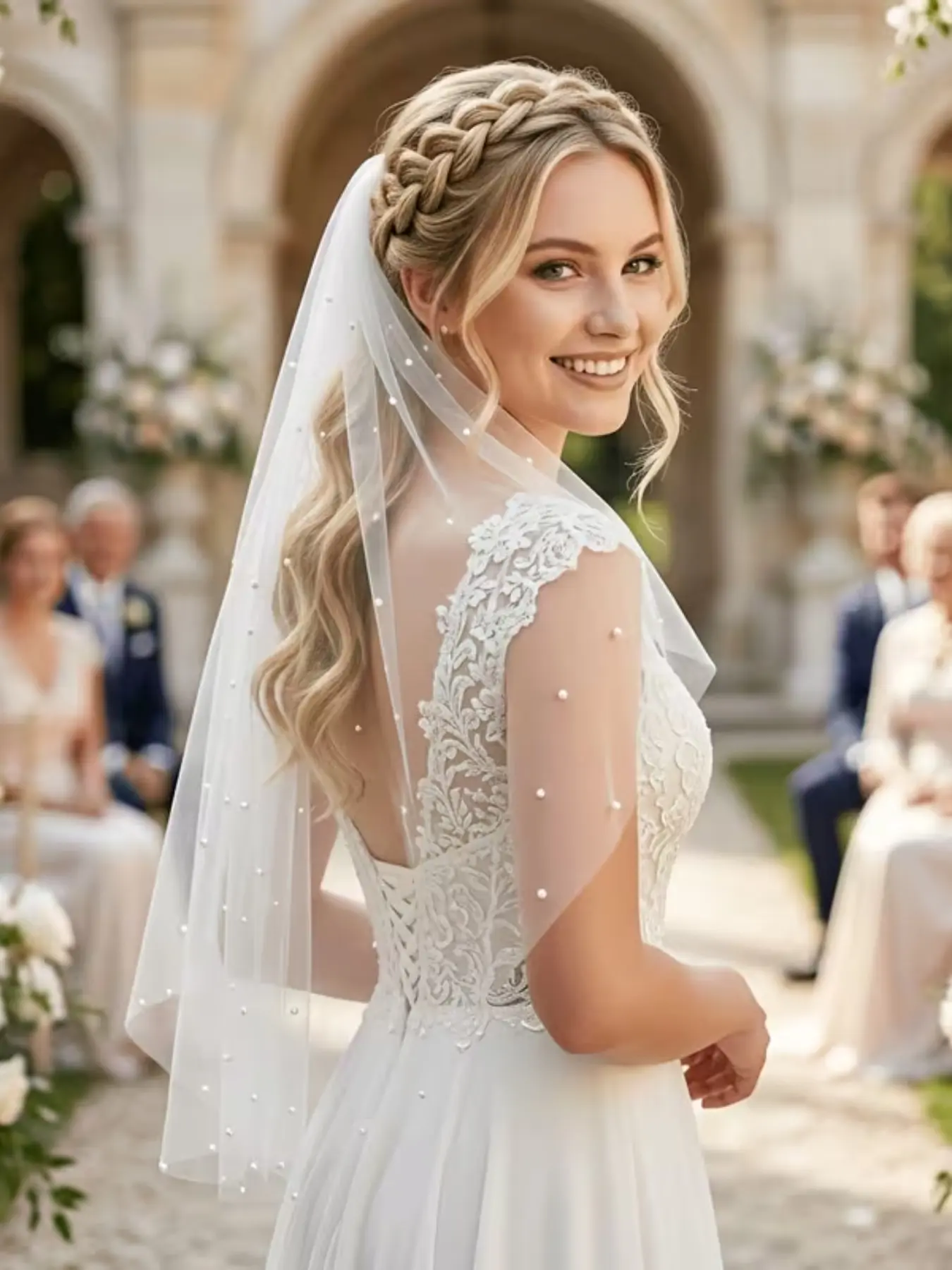 70cm Single-Layer Pearl Wedding Veil – Wedding Veils For Brides – Short, Soft Tulle Veil with a Whimsical "Forest" Vibe – Minimalist French-Style Bridal Headpiece