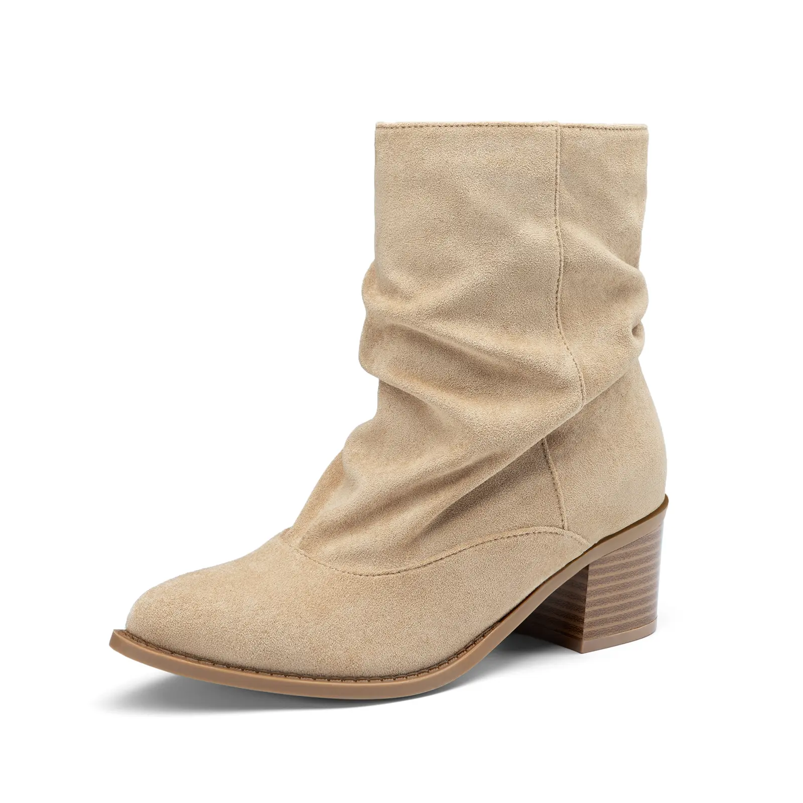 Women's Slouchy Chunky Heel Slip On Ankle Boots | 2.36-Inches Block Heel, Fall Suede Short Dress Booties,Choice for Daily Wear, Outdoor Walking, Casual Working