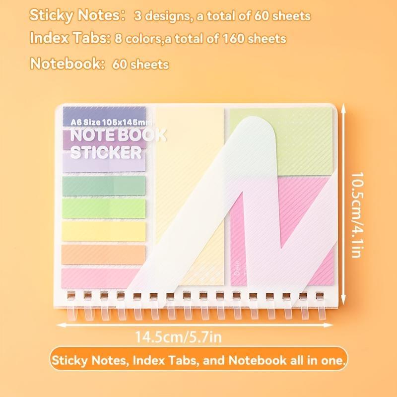 Notebook Combination, 1 Count Convenience Notes, Including 60 Sheets Sticky Notes, Index Tabs, Notebook, School Office Supplies, Stickers, Removable Dividers Tabs