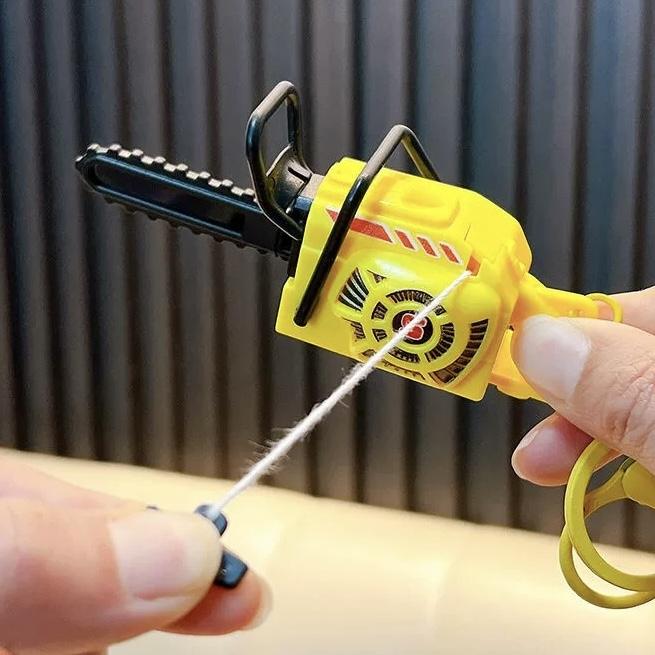 Creative prank pull-string sound-making bag pendant mini realistic funny lawn mower model chainsaw keychain gift for friends
