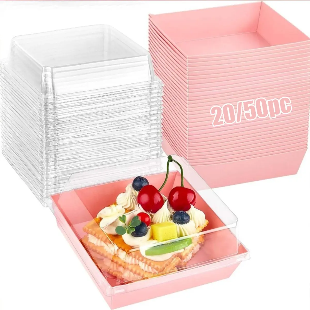 Square Transparent Lid Dessert Box, Reusable Cake Storage Container, Ideal for Pastries, Cookies, Party, Valentine's Day, Picnic, Clear Cake Box