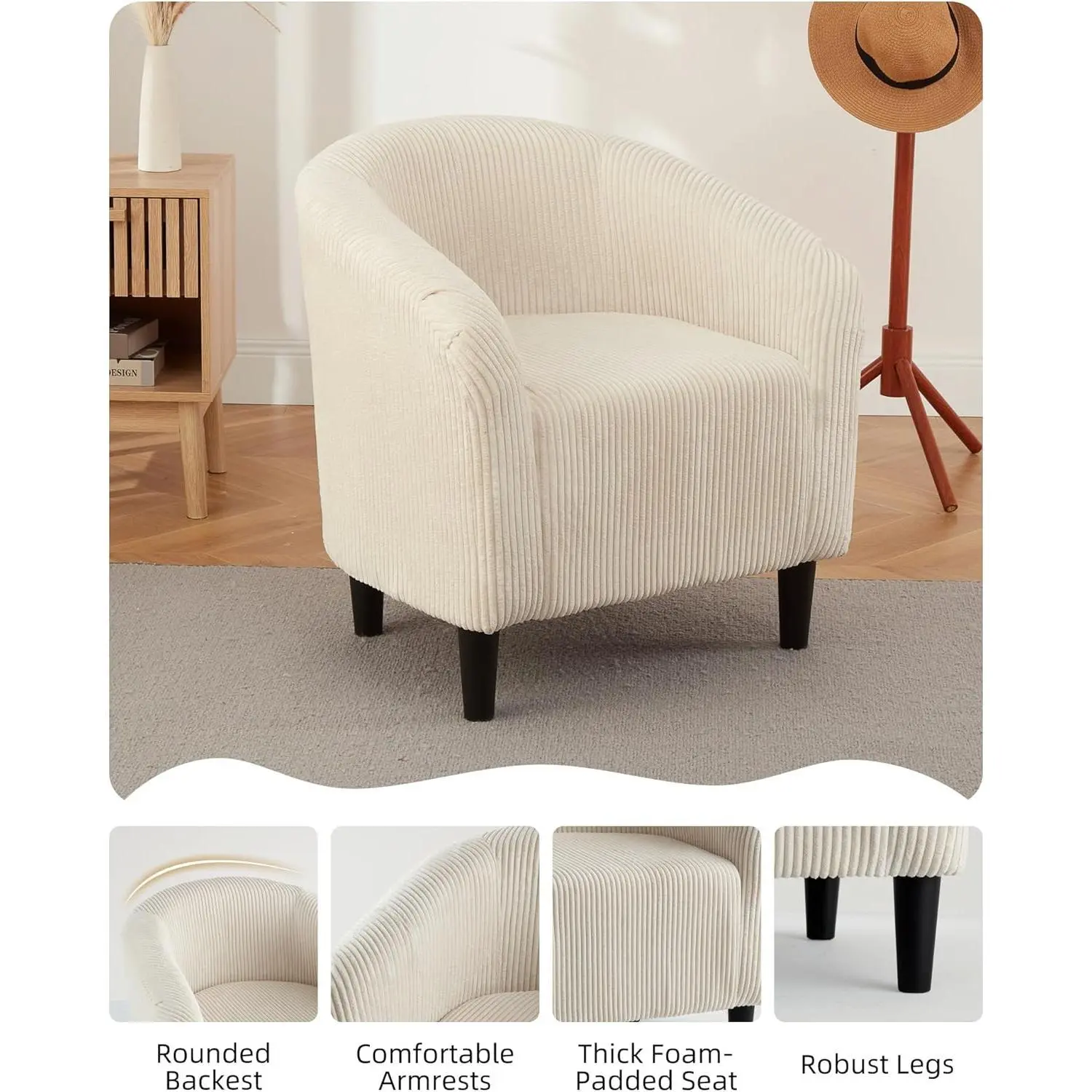 YJ-Boucle & Soft Upholstery - Rounded Back, Soft Padded Seat ,Chairs Barrel Accent Chair Living Room  Boucle Chairs Comfy Armchairs for Bedroom Reading Room Reception Chairs,Multiple Colors