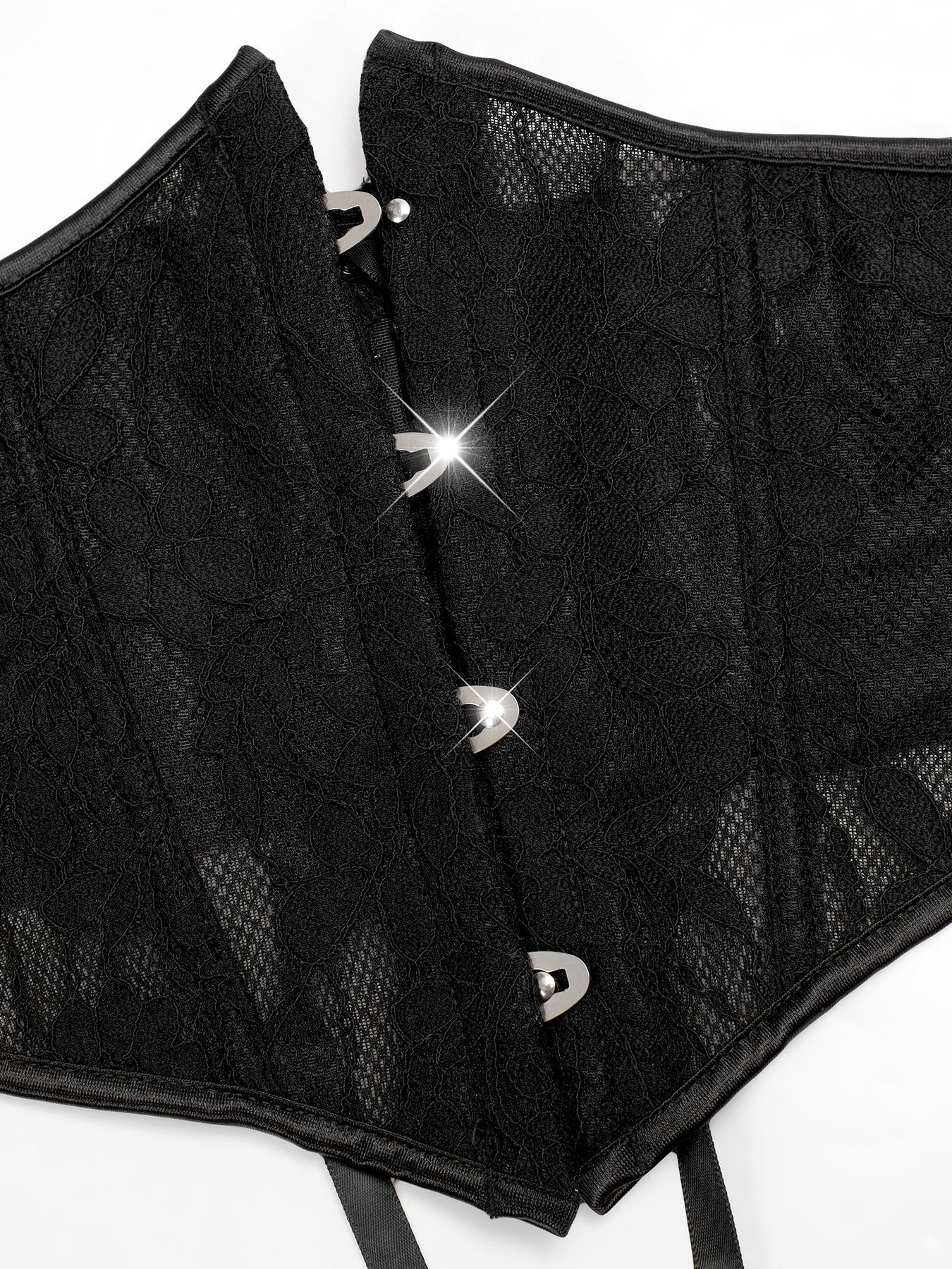 Women's Solid Color Floral Lace Front-Closure Waist Trainer, Comfortable Breathable Lace Up Tummy Control Shaper, Waist Cincher for Women for Women, High Waist Shapewear, Lace Corset