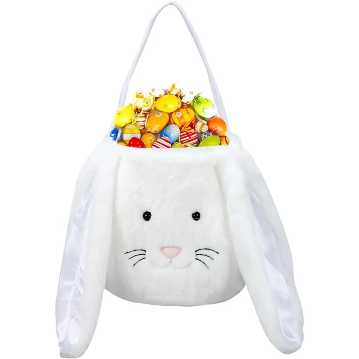 Plush Easter Bunny Basket with Long Ears for Kids Egg Hunting Tote Bag Personalized Easter Bucket for Candy Decorations Boys Girls