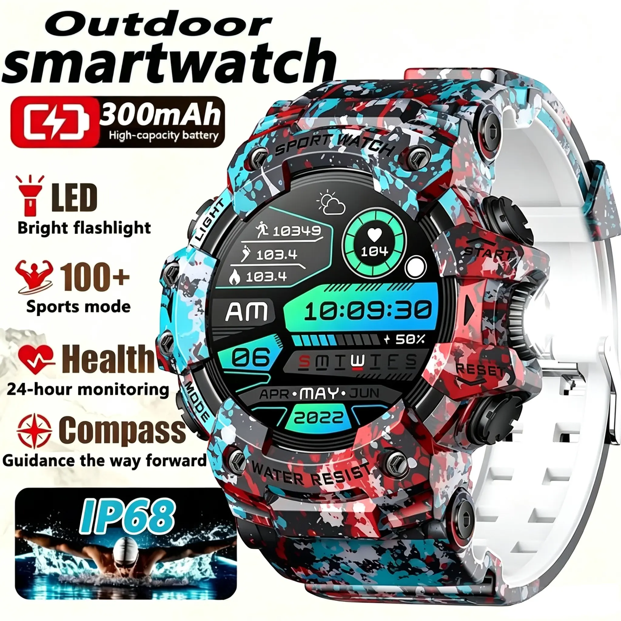2026 Smart Watch Sport Outdoor Waterproof Bluetooth Phone Call Heart Rate Compass Flashlight Smartwatch Men Smart Accessory