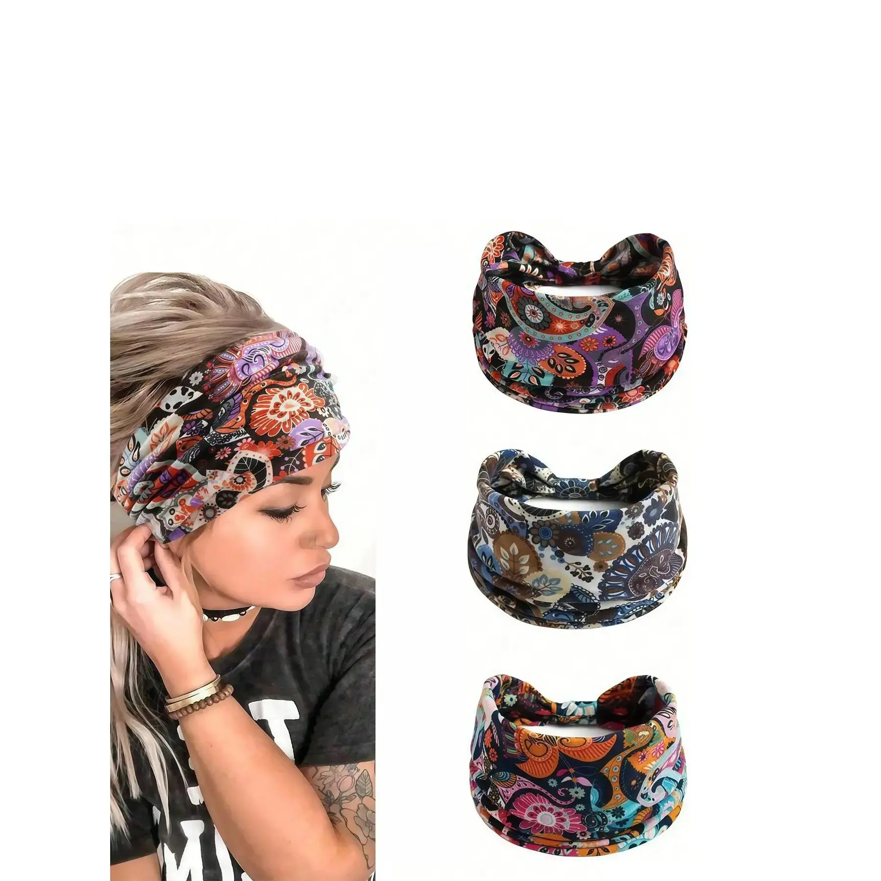 3pcs Retro Yoga Sports Headbands, Elastic Anti-Slip Wide Band, Sweat-Wicking Women's Hair Bands, Ideal for Yoga and Daily Use Gift