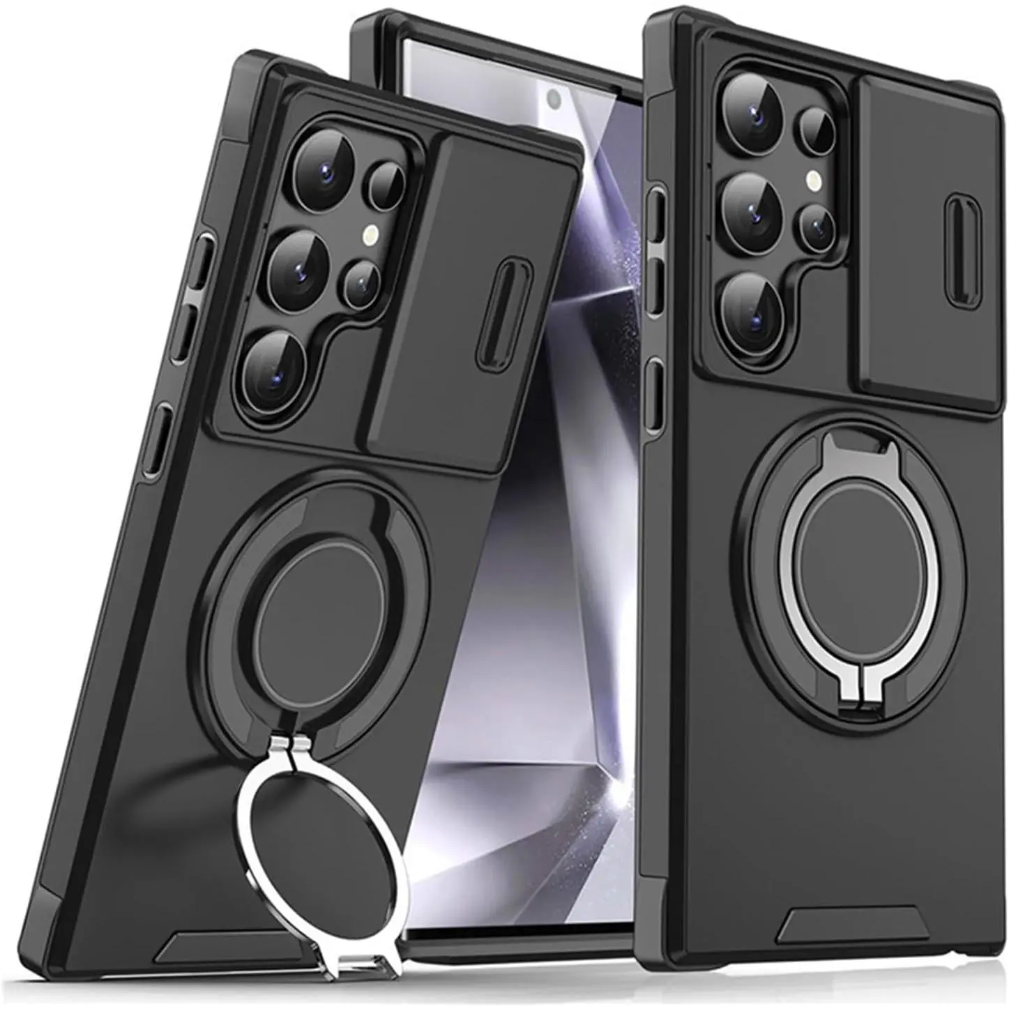 for Samsung Galaxy S22 Ultra 5G Case, Slide Camera Cover & Rotated Ring Kickstand, Shockproof Protective Phone Cover, Case for Samsung Galaxy S22 Ultra Black