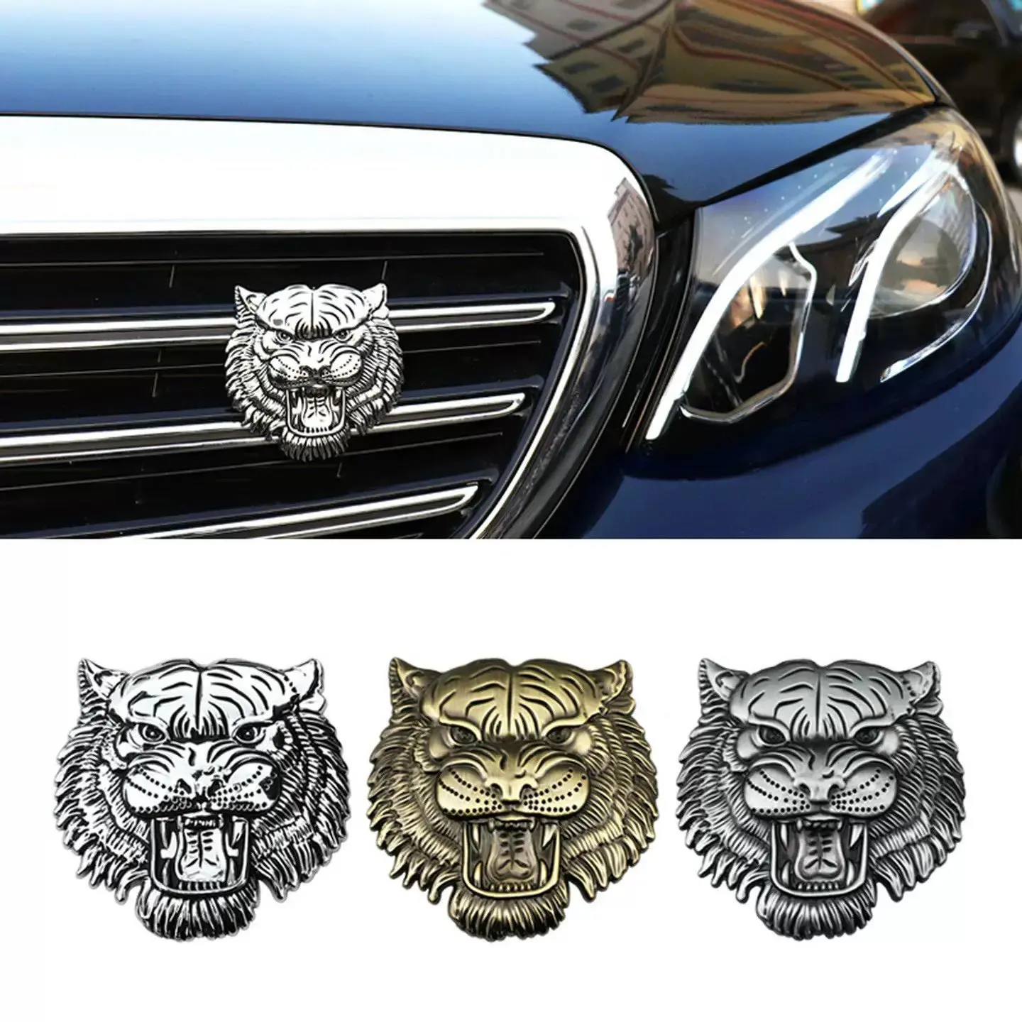 Metal car emblem body sticker, car club 3D car sticker, grille emblem, fierce tiger personalized modification emblem