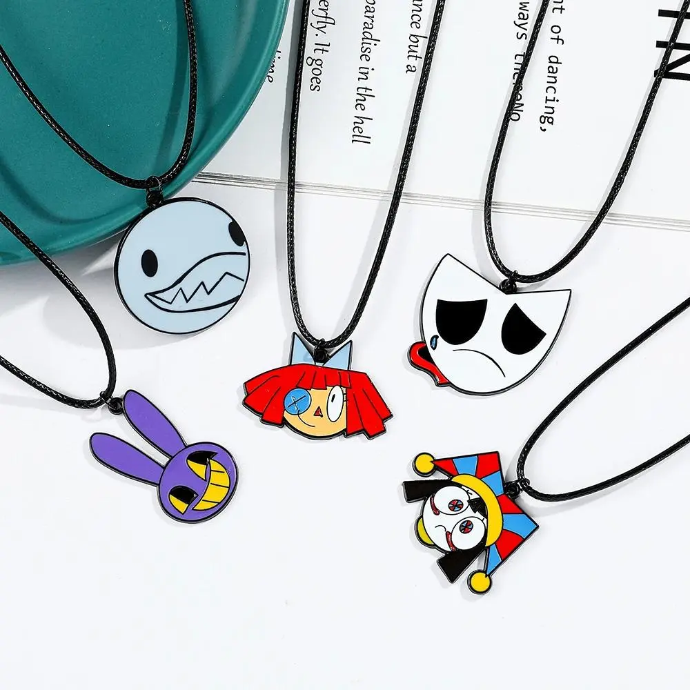 Amazing Digital Circus Cartoon Anime Fashion Necklace Personality Leather Rope Jewelry Accessory for Friends Gift